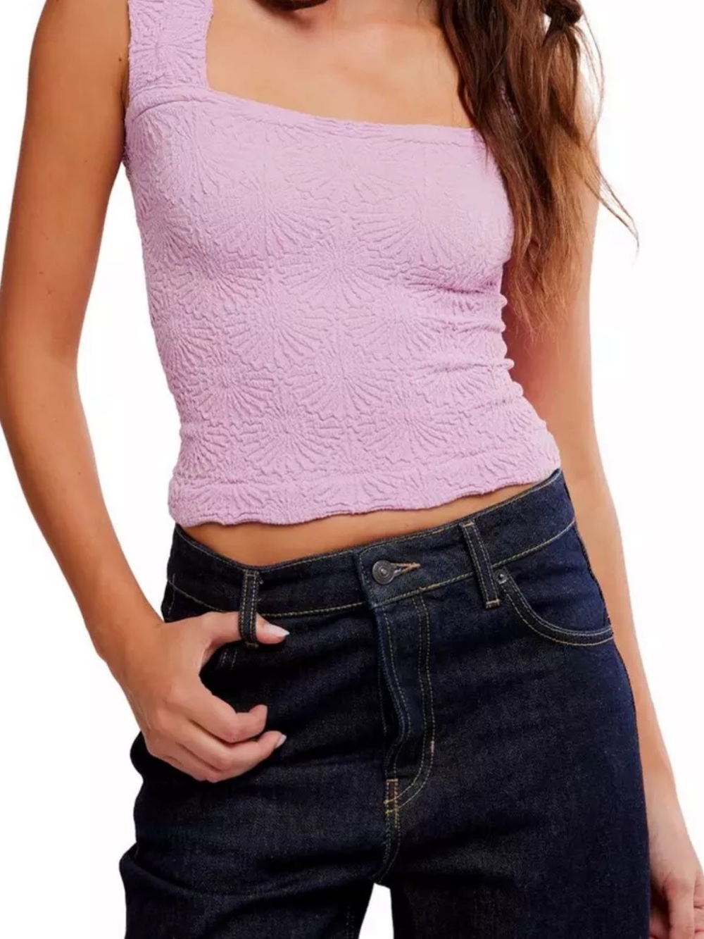 Free People Lavender Textured Square-Neck Tank Top
